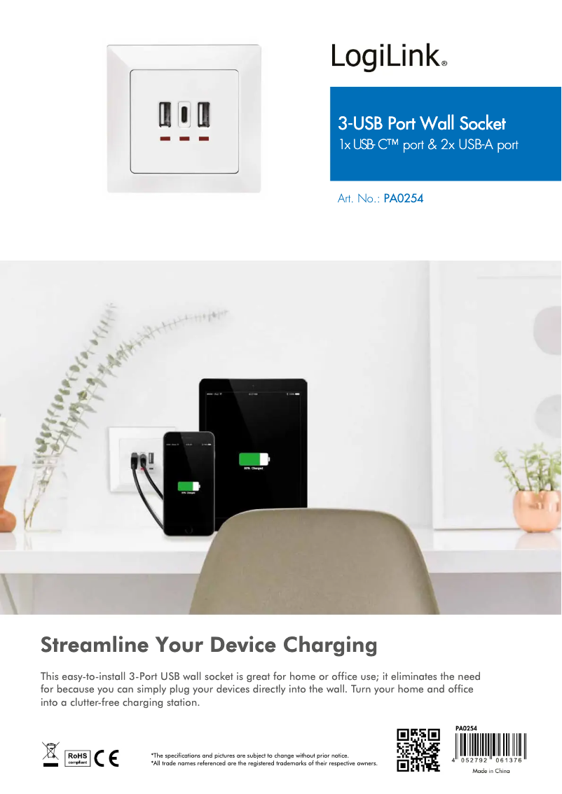 Page 1 de la notice Manuel utilisateur LogiLink PA0254