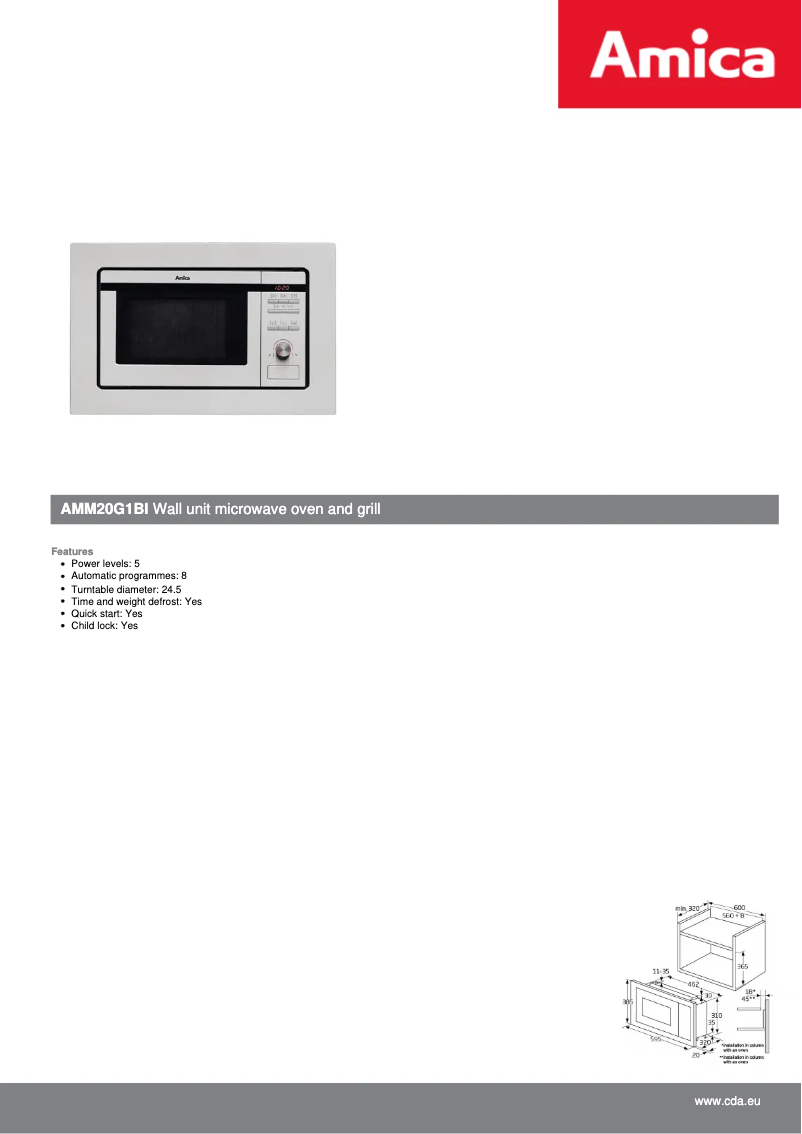 Página 1 del manual Ficha técnica Amica AMM20G1BI