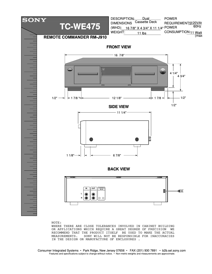 Page 1 de la notice Guide d'installation Sony TC-WE475