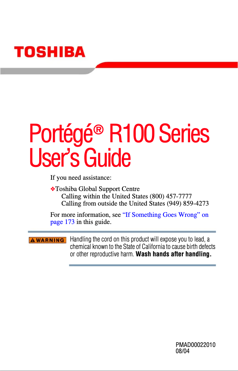 Page n°1 - Manuel utilisateur Toshiba Portege R100