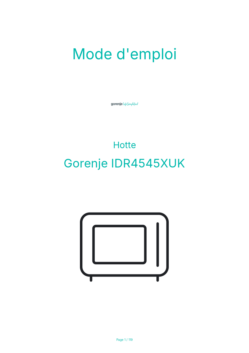 Page n°1 - Mode d'emploi Gorenje IDR4545XUK