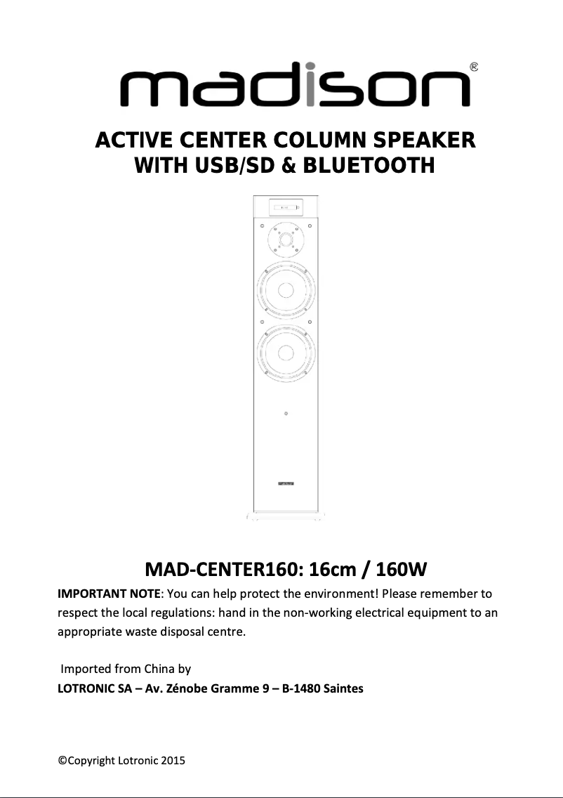 Imagen de la primera página del manual del dispositivo MAD-CENTER160