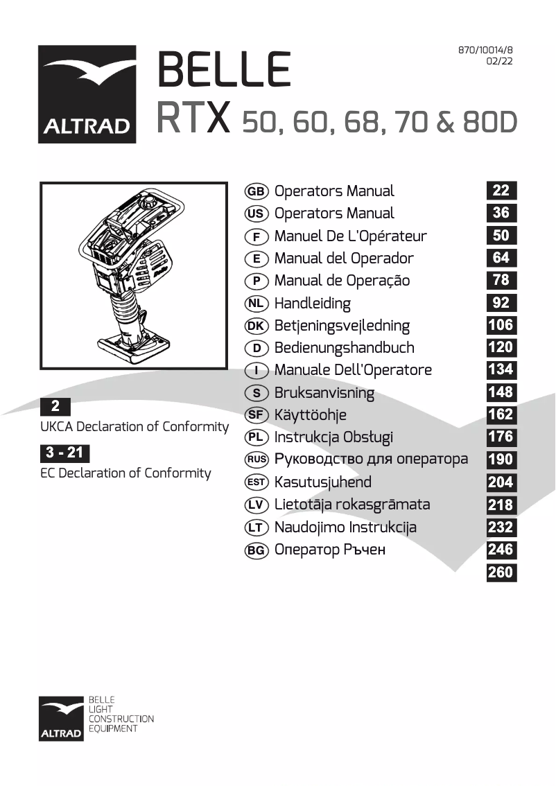 Page 1 de la notice Manuel utilisateur Altrad BELLE RTX 80 D