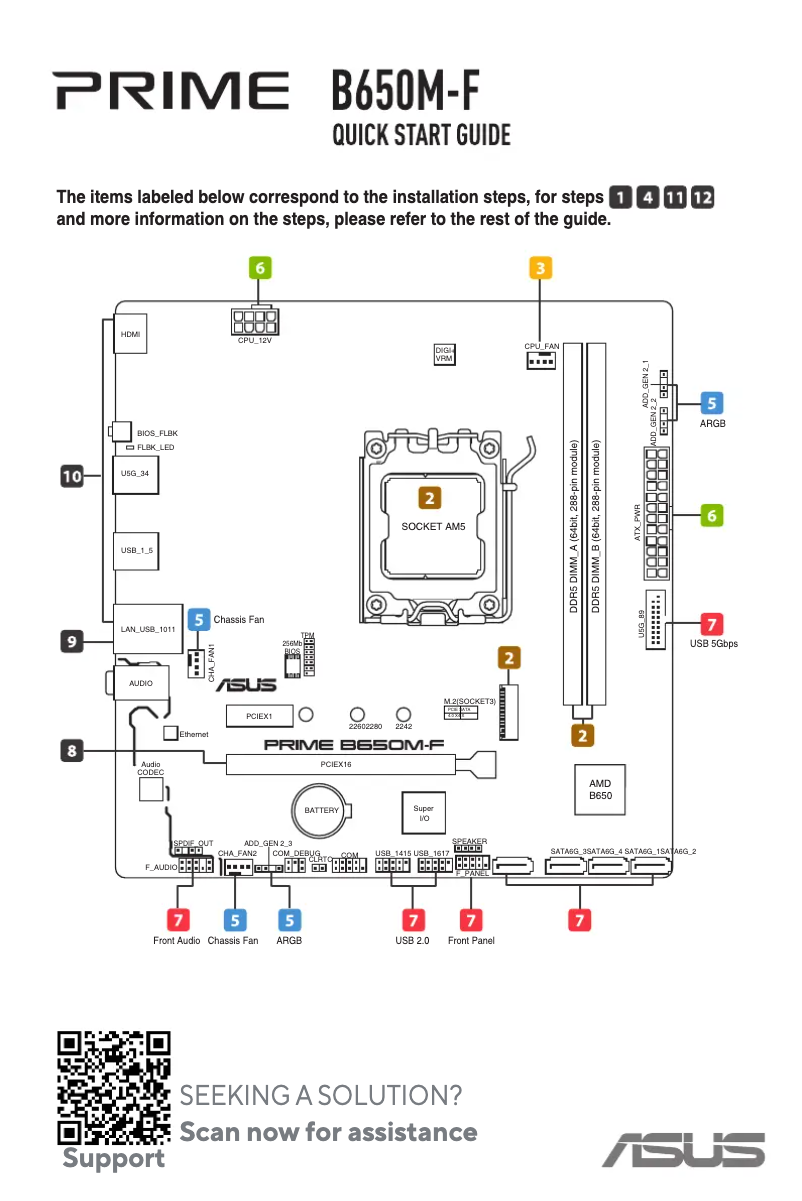 Page 1 de la notice Guide de démarrage rapide Asus PRIME B650M-F