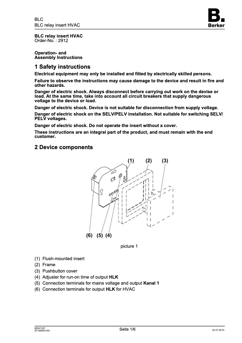 Page 1 de la notice Manuel utilisateur Berker 2912