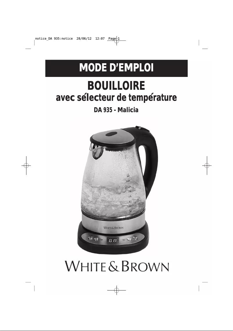 Page 1 de la notice Manuel utilisateur White And Brown DA 935