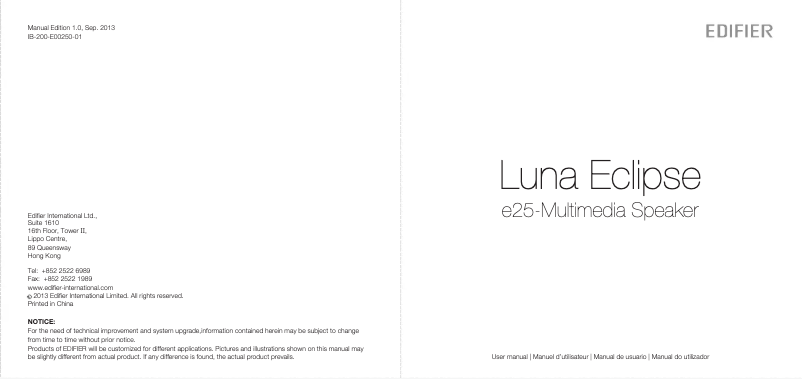 Page 1 de la notice Manuel utilisateur Edifier Luna Eclipse e25