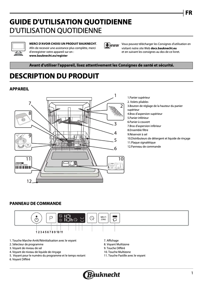 Page 1 de la notice Mode d'emploi Bauknecht BCIC 3C26 ES