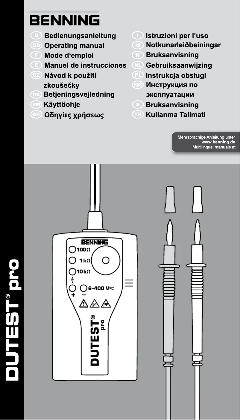 Página 1 del manual Manual de usuario BENNING DUTEST pro