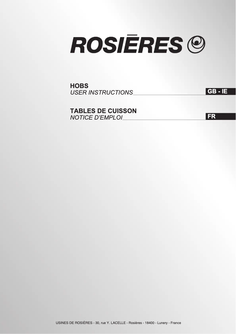 Page n°1 - Manuel utilisateur Rosieres RGV 93 SFS PN