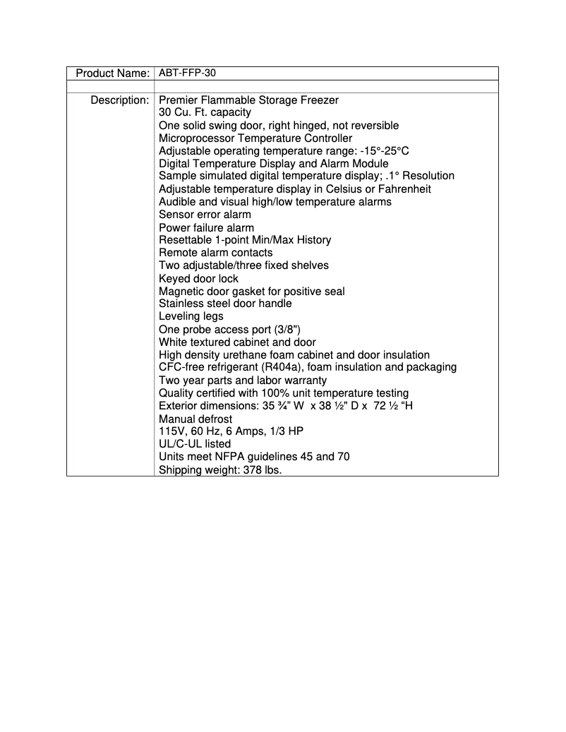 Page 1 de la notice Manuel utilisateur American BioTech Supply ABT-FFP-30