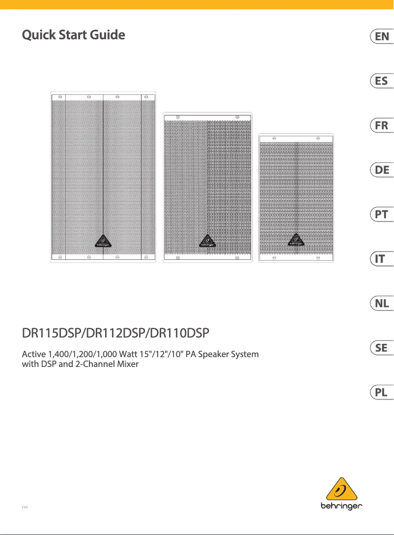 Page 1 de la notice Guide de démarrage rapide Behringer DR110DSP