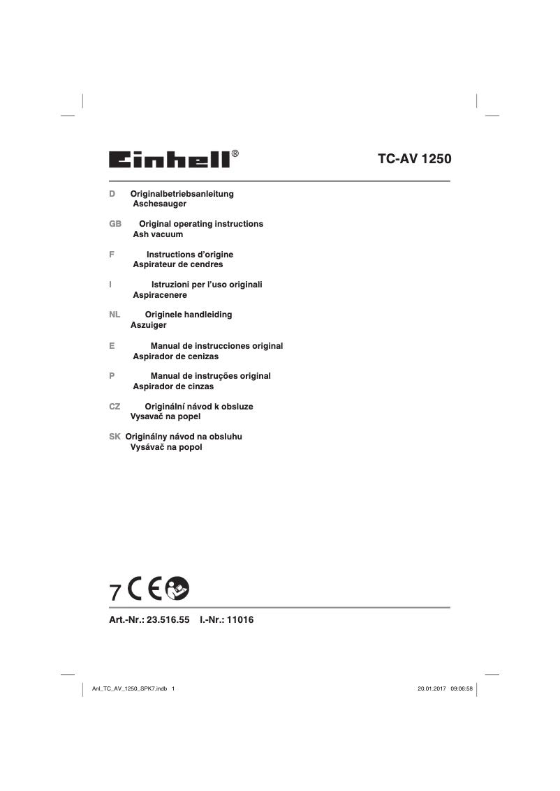 Page n°1 - Manuel utilisateur Einhell TC-AV 1250