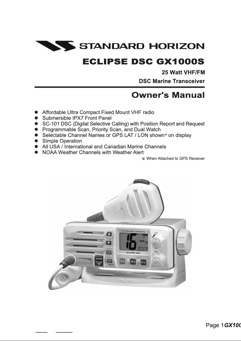 Image de la première page du manuel de l'appareil Eclipse DSC GX1000S