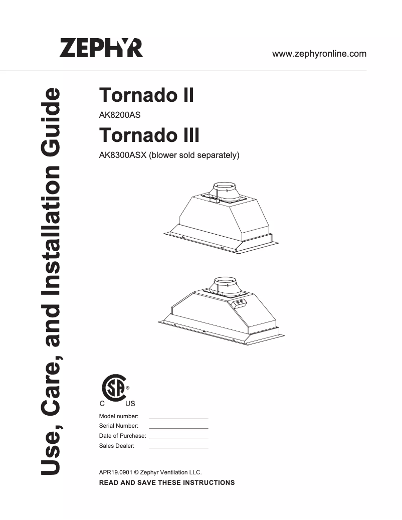 Page 1 de la notice Manuel utilisateur Zephyr Tornado III AK8300ASX