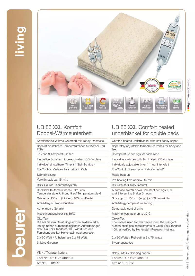 Page 1 de la notice Fiche technique Beurer UB 86