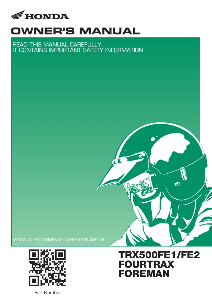 Image de la première page du manuel de l'appareil FourTrax Foreman TRX500FE (2019)