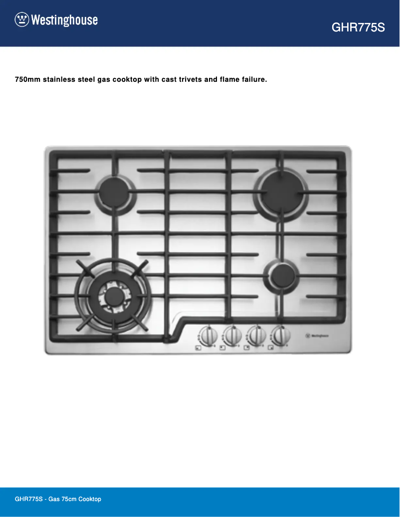 Page 1 de la notice Fiche technique Westinghouse GHR775S