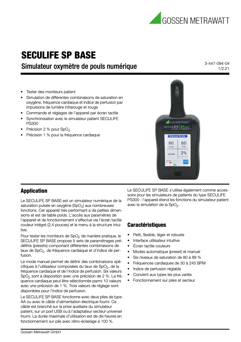 Image de la première page du manuel de l'appareil SECULIFE SP BASE