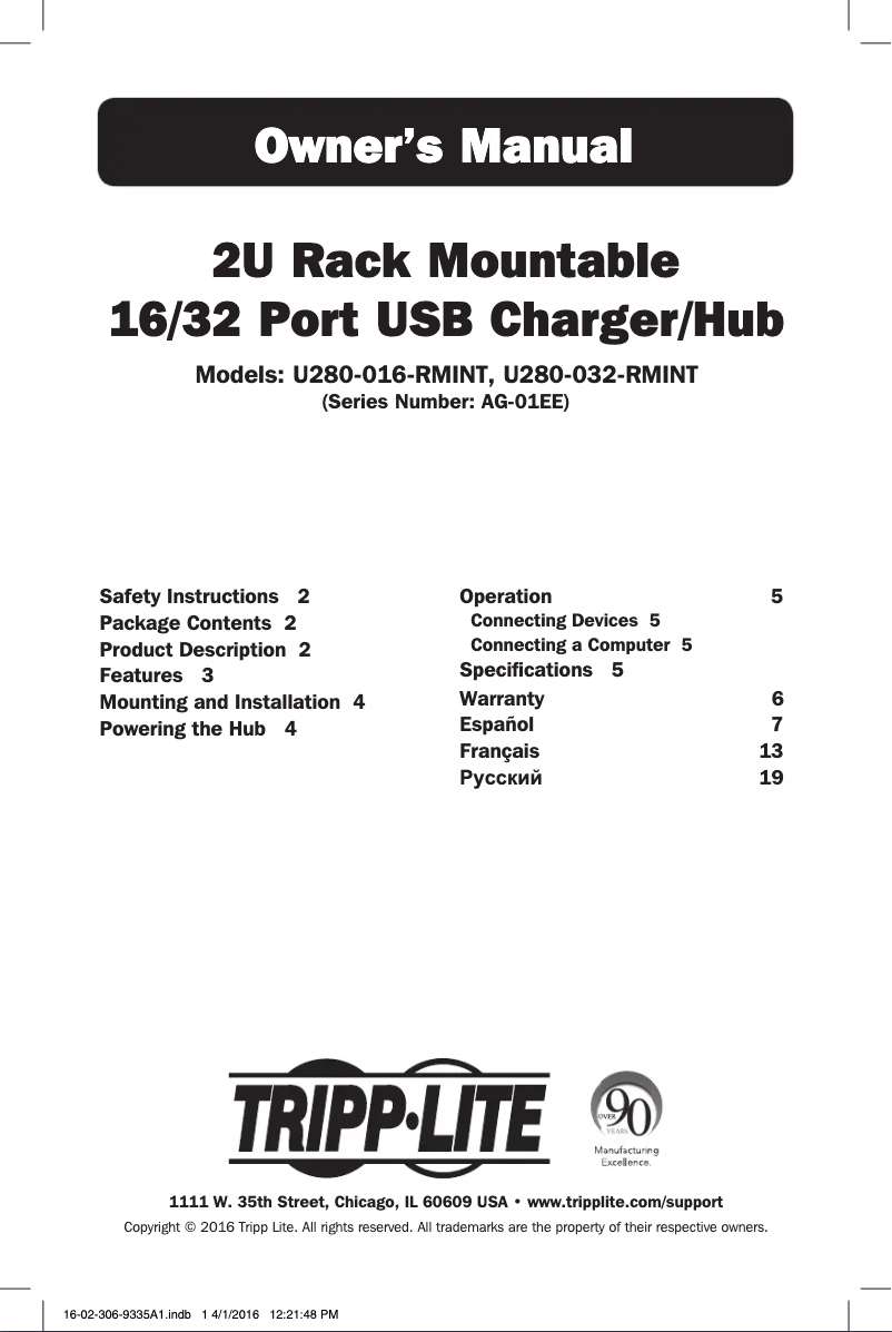 Page n°1 - Manuel utilisateur Tripp Lite U280-032-RMINT