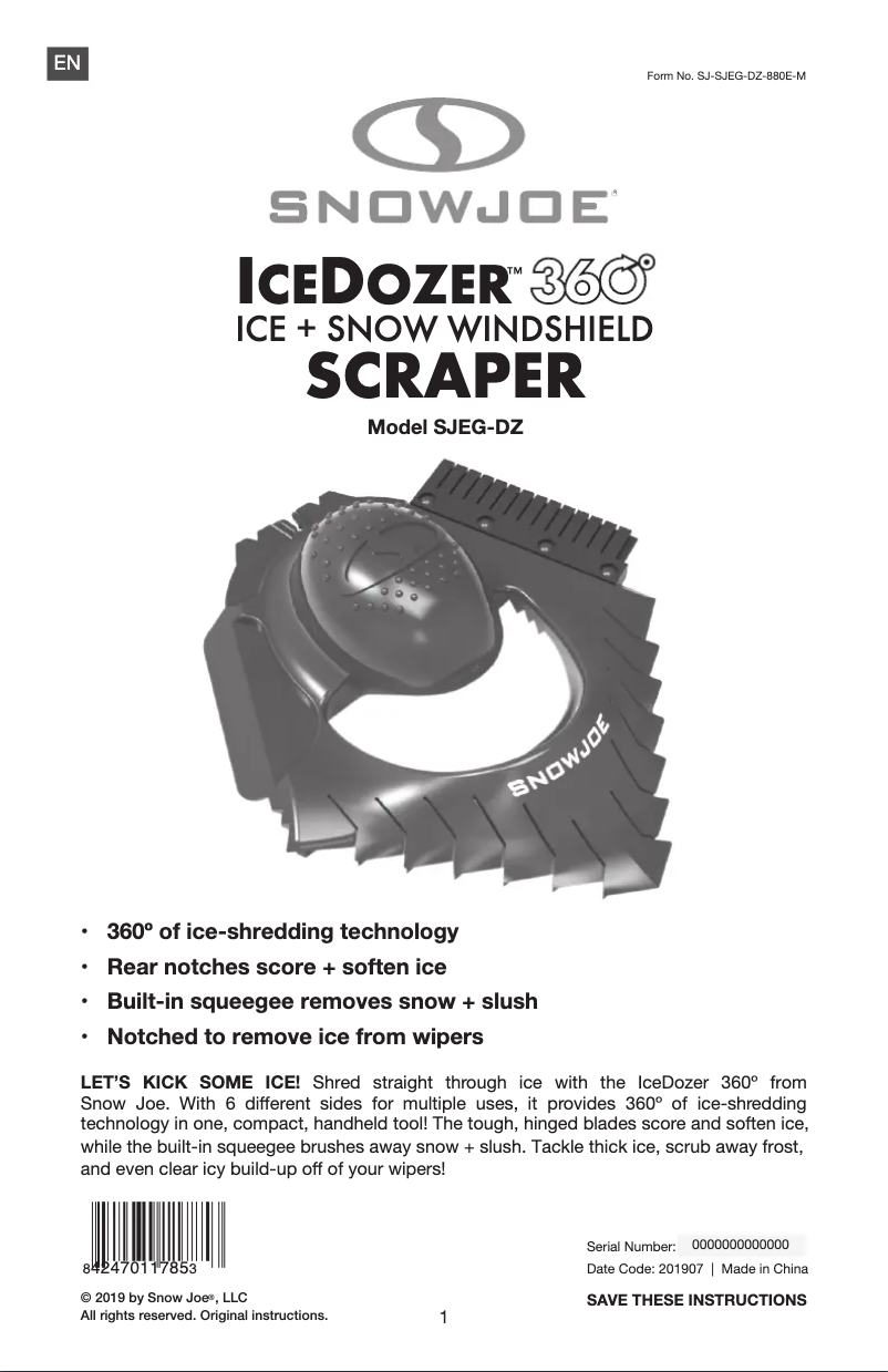 Page 1 de la notice Manuel utilisateur Snow Joe SJBLZD-TV-BV2