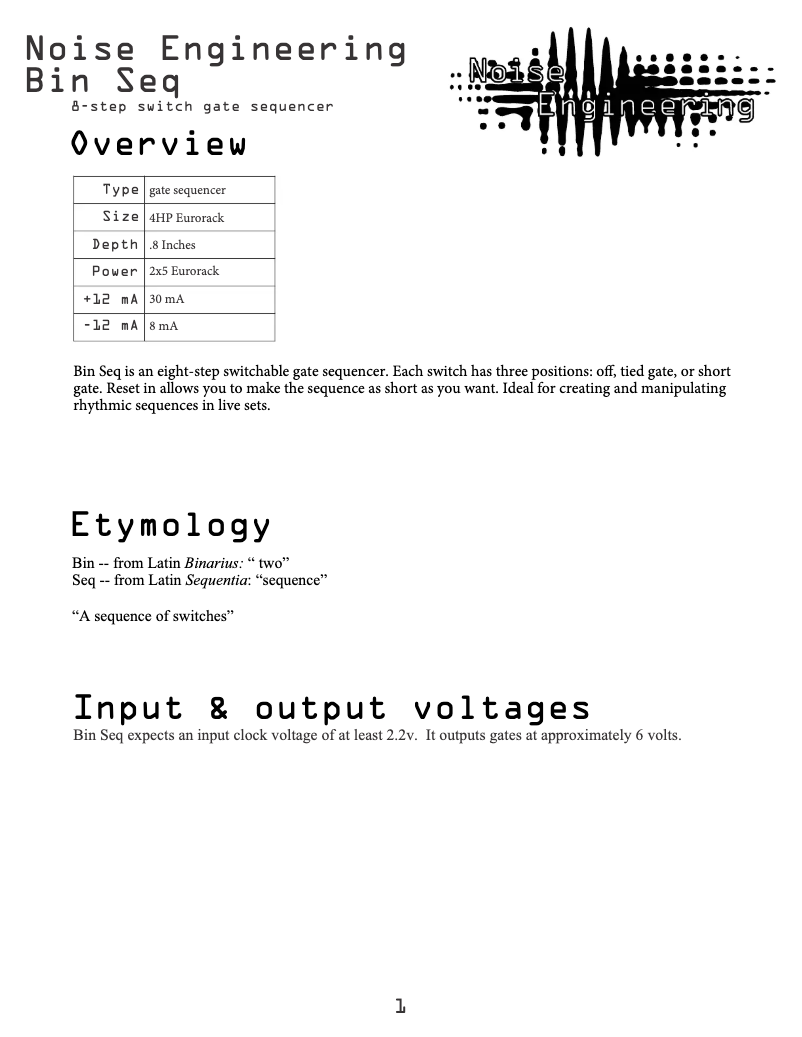 Image de la première page du manuel de l'appareil Bin Seq