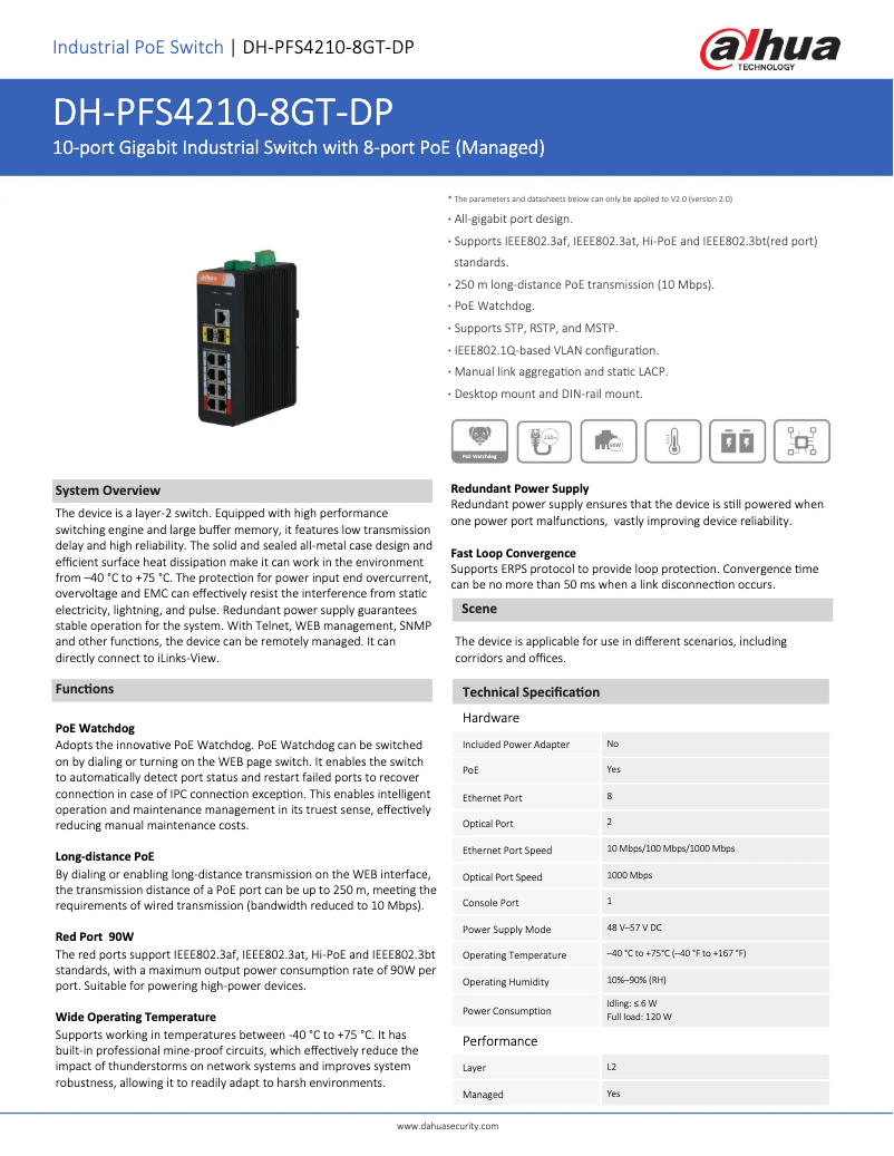 Page n°1 - Fiche technique Dahua Technology PFS4210-8GT-DP