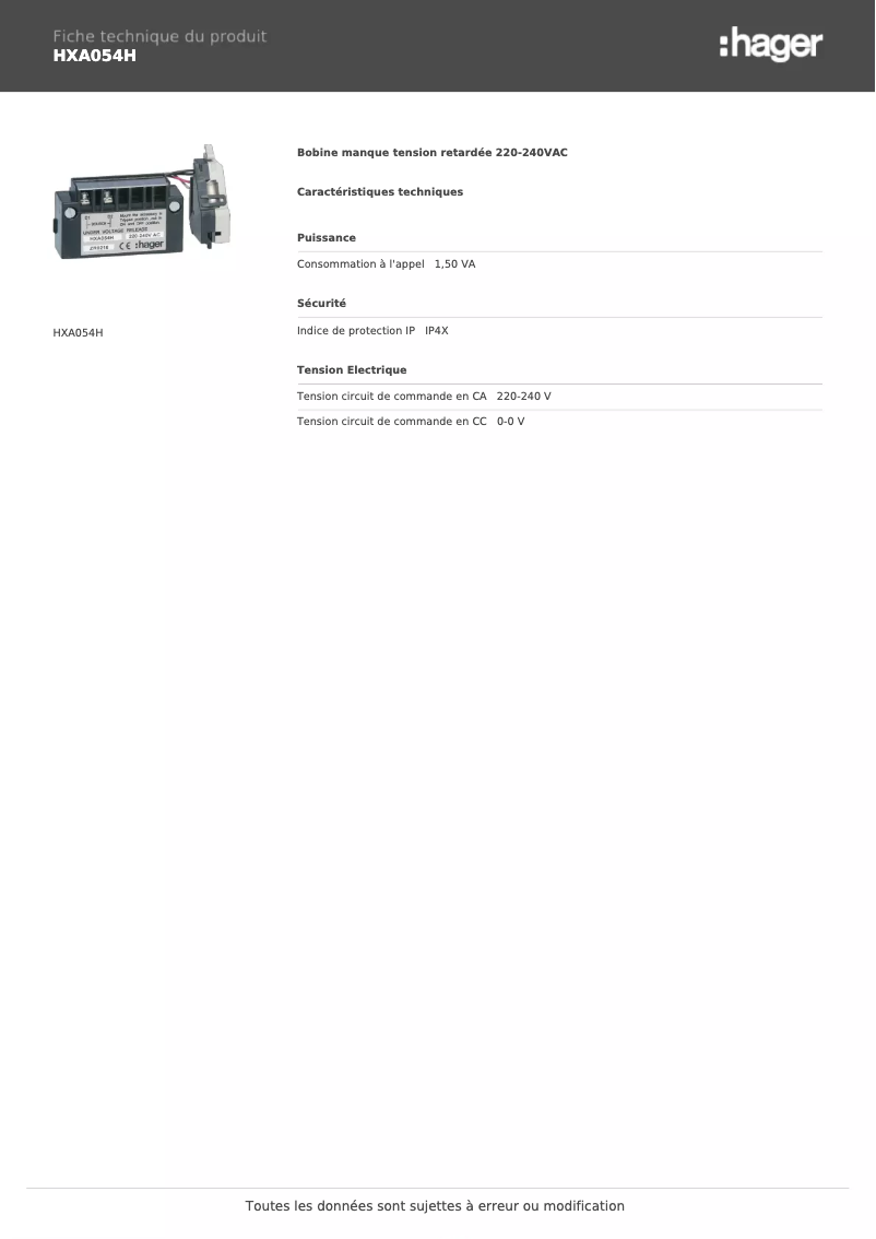 Image de la première page du manuel de l'appareil HXA054H