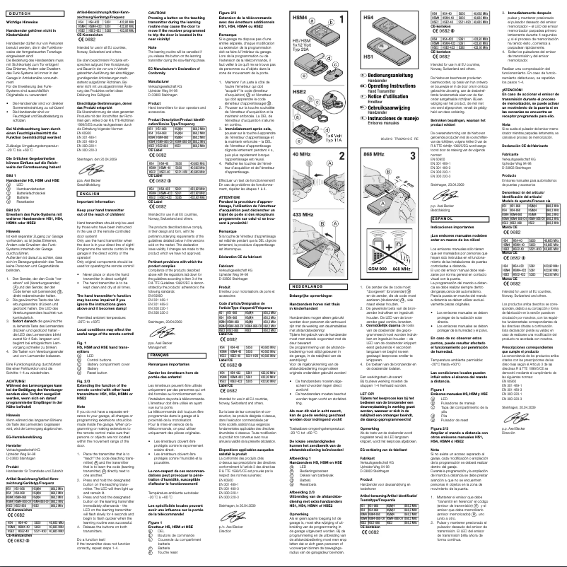Page n°1 - Manuel utilisateur Hormann HSE2-868-BS