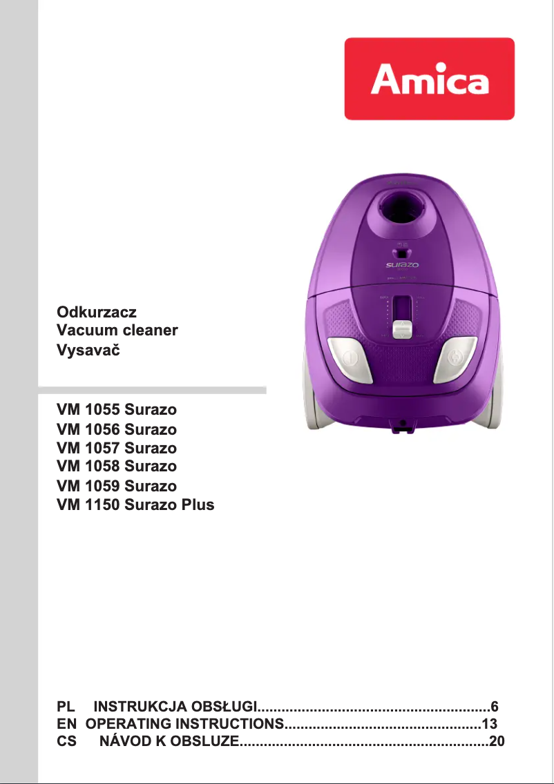 Page n°1 - Manuel utilisateur Amica Surazo VM 1056
