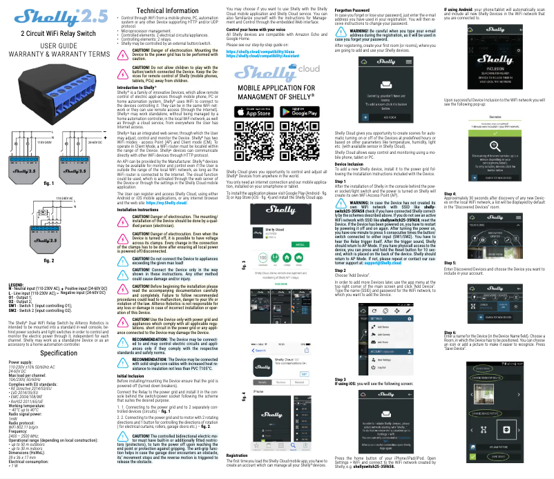 Page 1 de la notice Manuel utilisateur Shelly 2.5