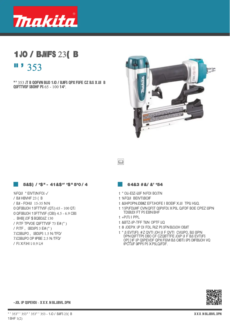 Page 1 de la notice Fiche technique Makita AF353