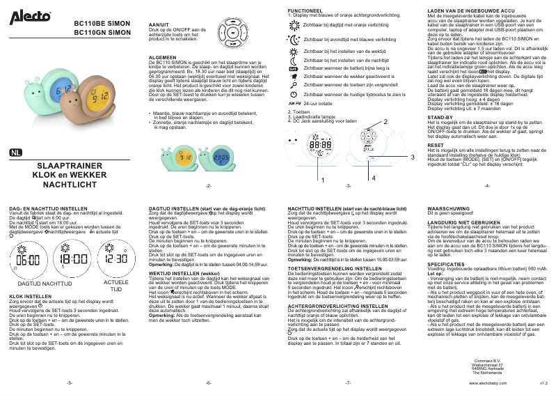 Page 1 de la notice Manuel utilisateur Alecto BC110BE SIMON