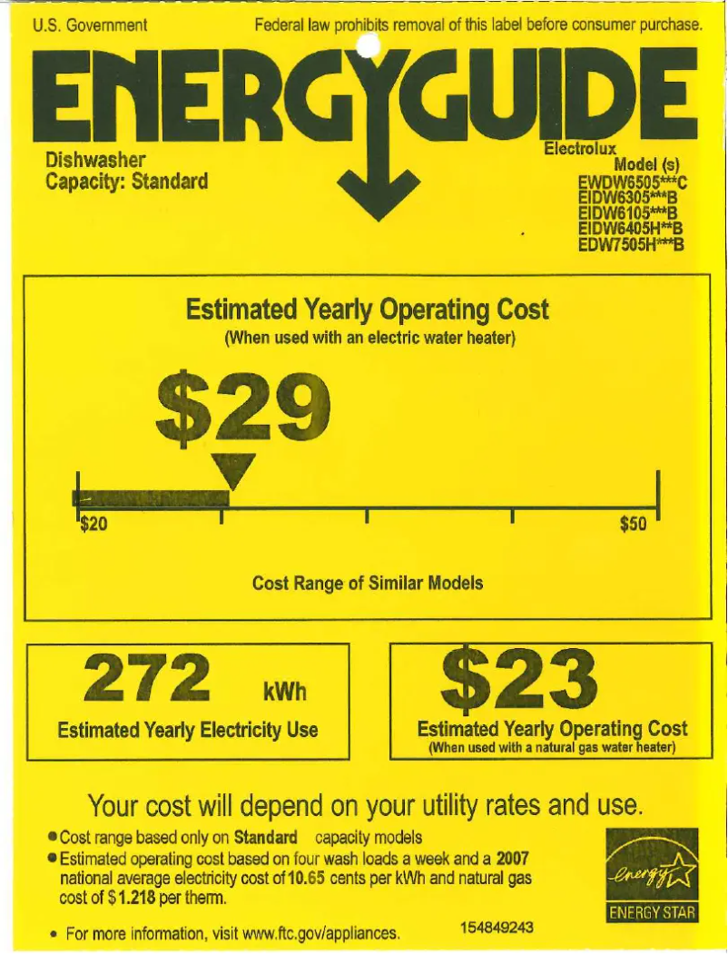 Page 1 de la notice Label énergétique Electrolux EIDW6305GB