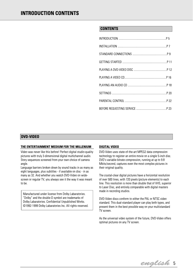 First page image of the manual for DVD700