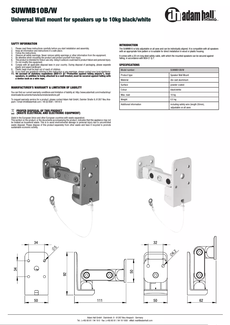 Image de la première page du manuel de l'appareil SUWMB10W