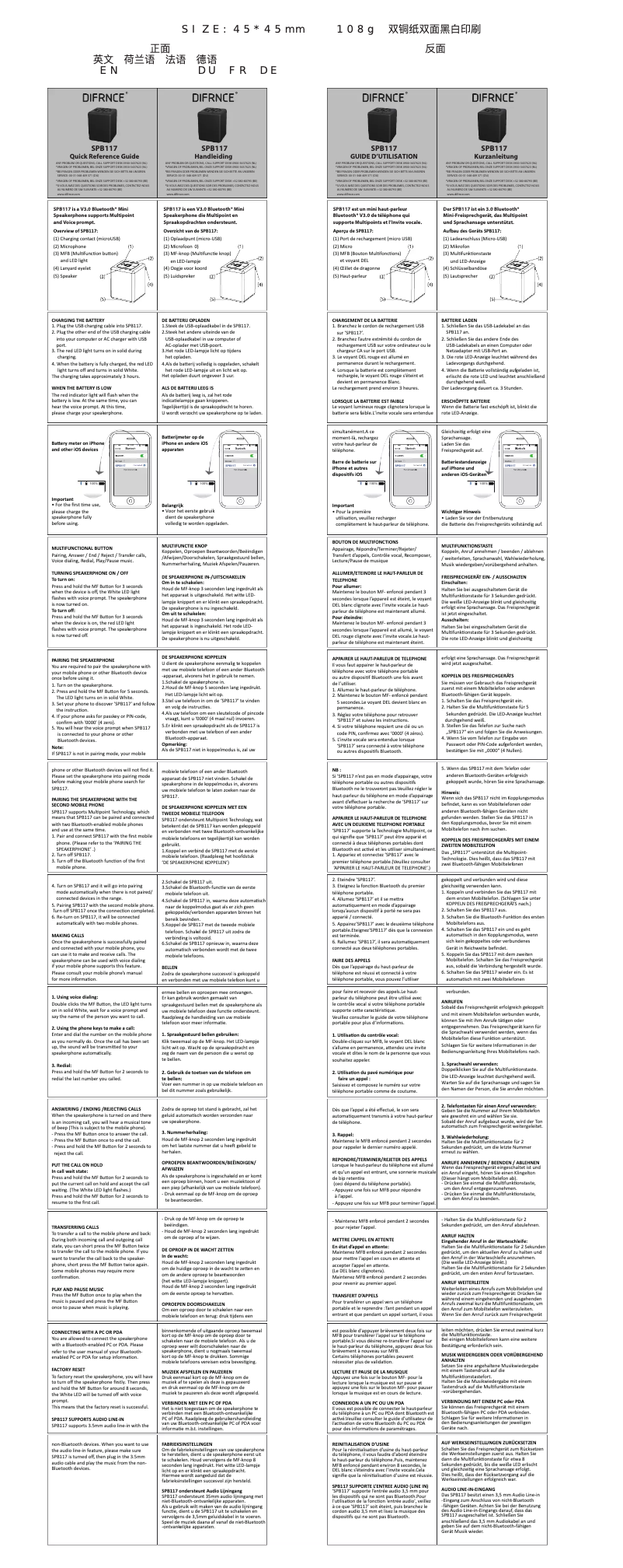 Page 1 de la notice Manuel utilisateur Difrnce SPB117