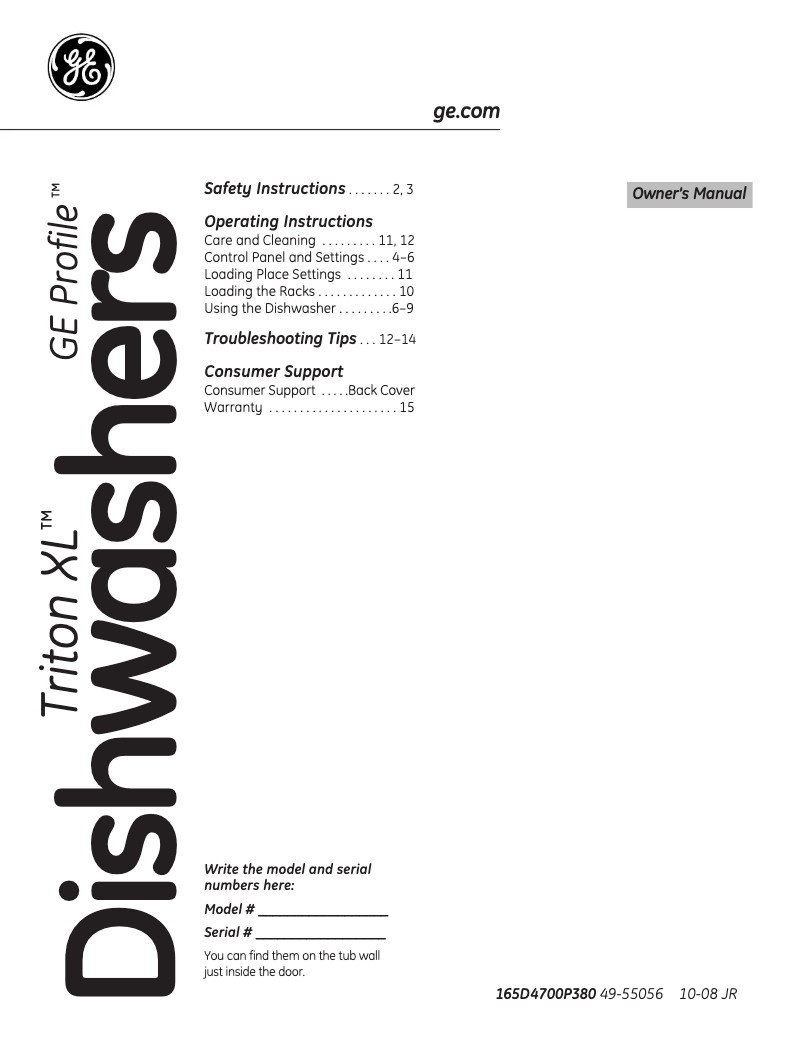 Page n°1 - Manuel d'utilisation et d'entretien GE Profile PDW7900NWW