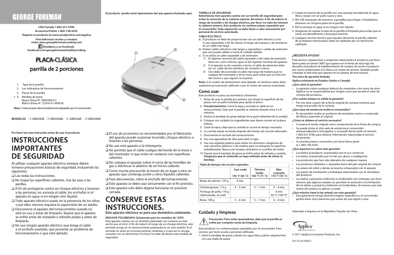 Page 1 de la notice Manuel utilisateur Applica GR0036B