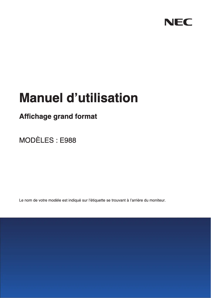 Image de la première page du manuel de l'appareil MultiSync E988