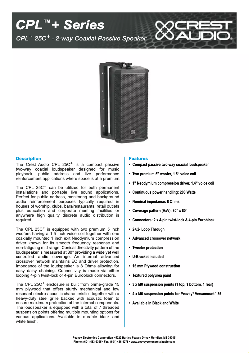 Page 1 de la notice Fiche technique Crest Audio CPL 25C+