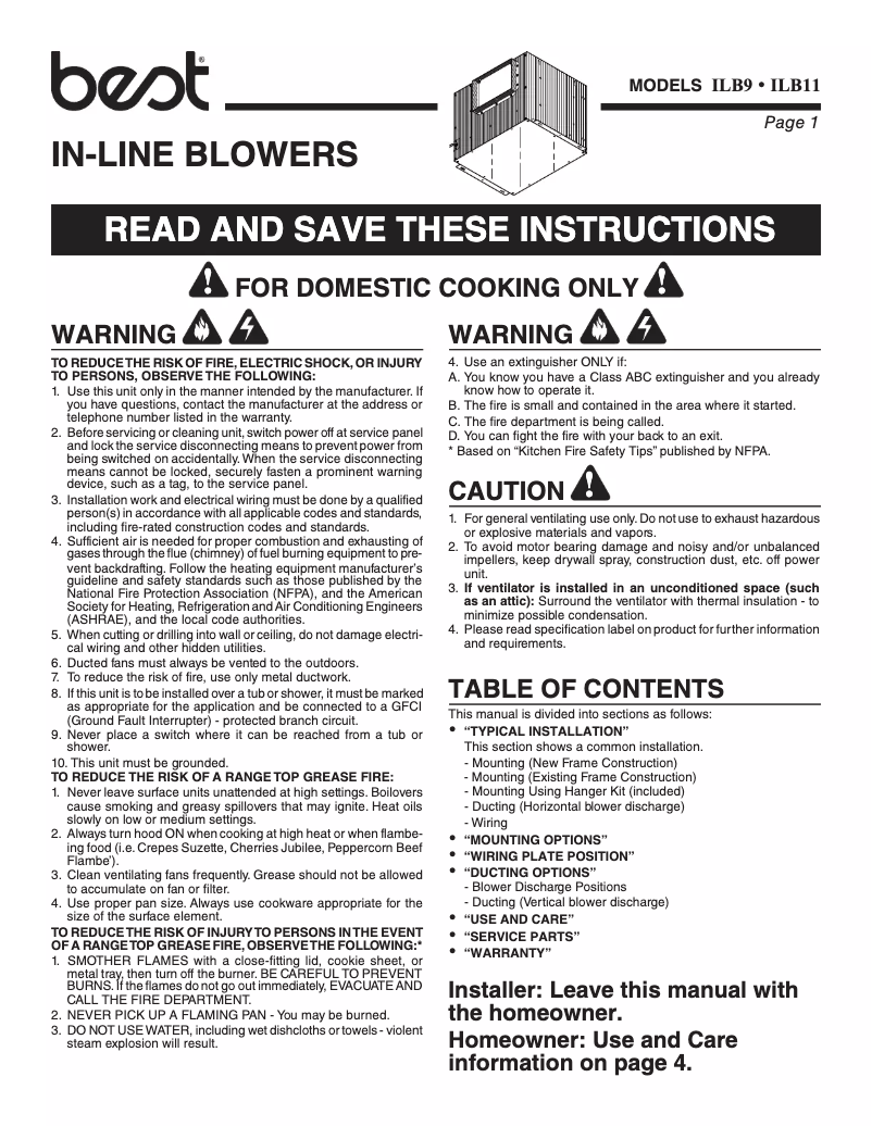 Page n°1 - Guide d'installation Best ILB9