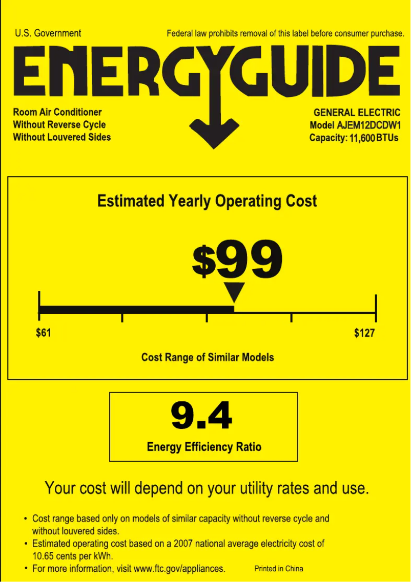 Page n°1 - Label énergétique GE AJEM12DCD