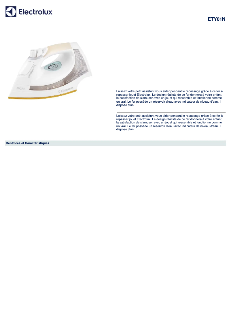 Page 1 de la notice Manuel utilisateur Electrolux ETY01N