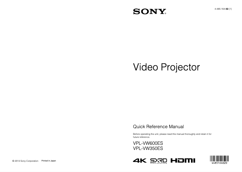 Page n°1 - Guide d'installation Sony VPL-VW350ES