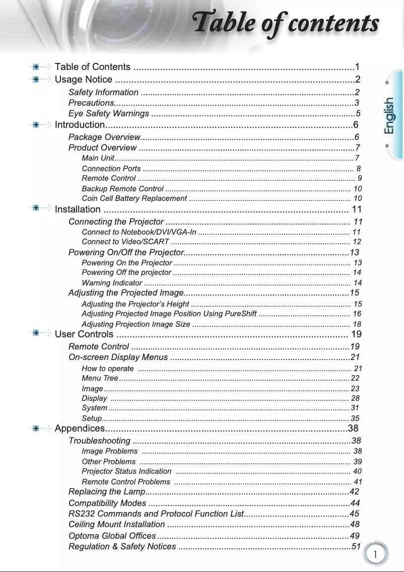 Page n°1 - Manuel utilisateur Optoma HD8200