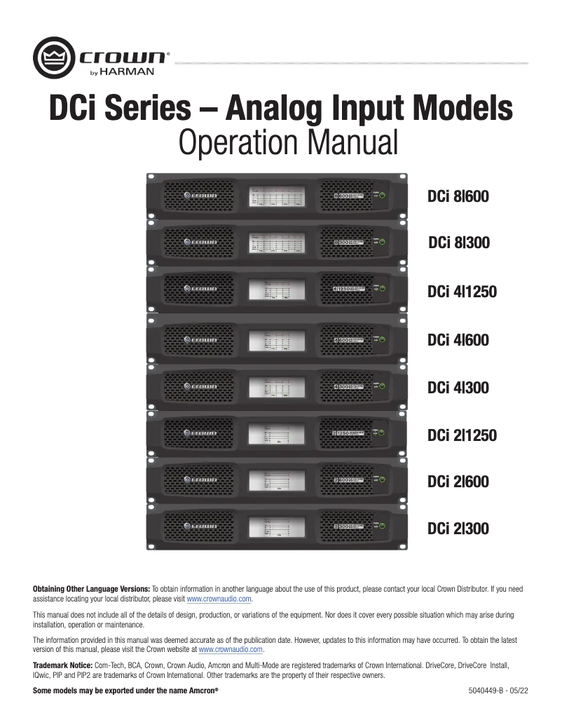 Page 1 de la notice Manuel utilisateur Crown DCi 2|1250