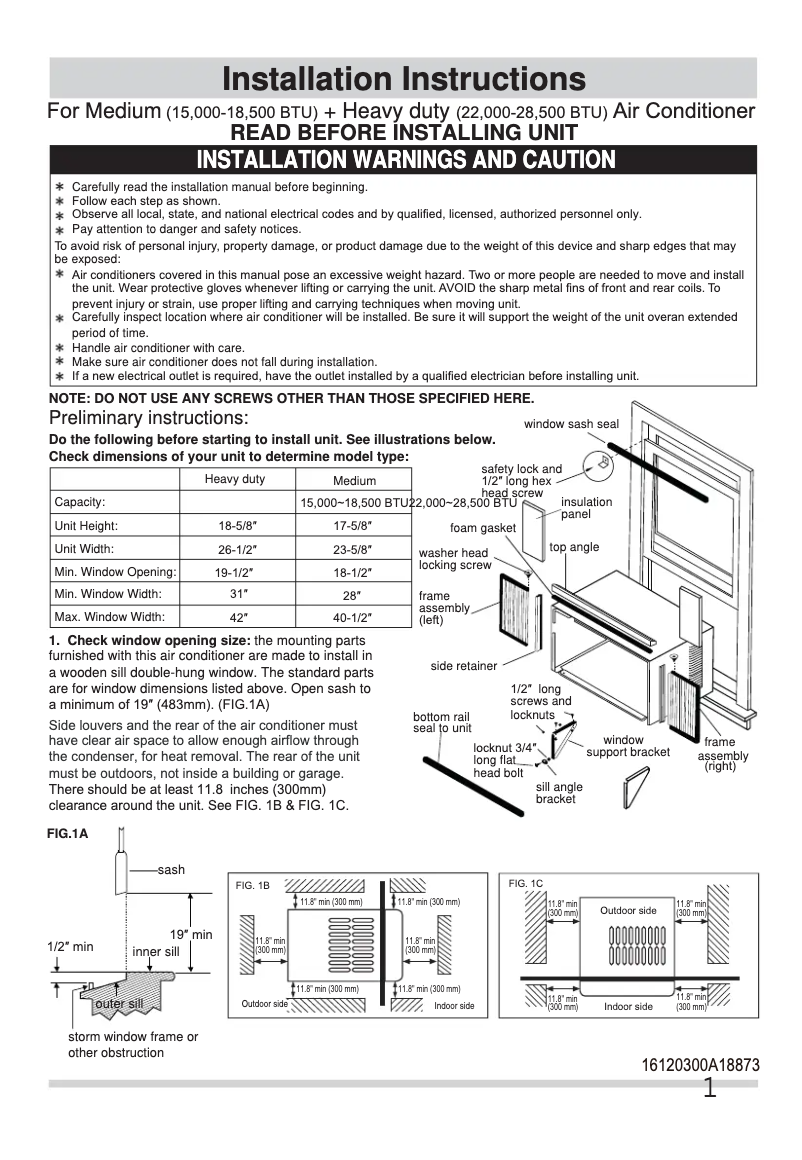 Page 1 de la notice Guide d'installation Frigidaire FHWW153WB1