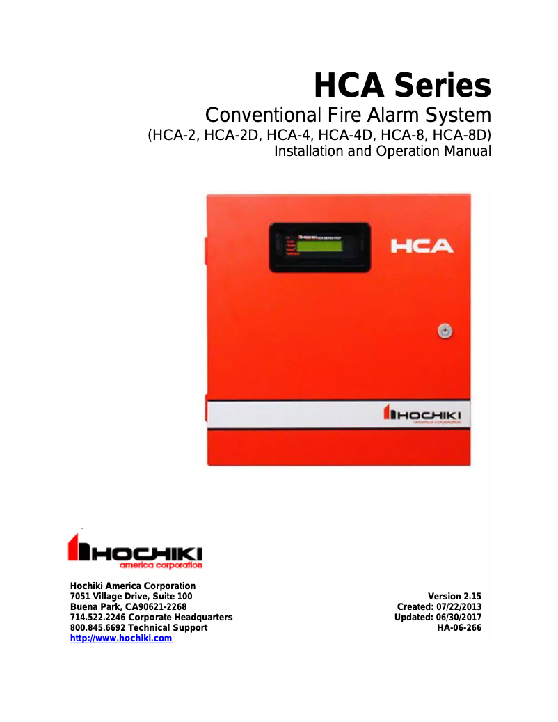 Page 1 de la notice Manuel utilisateur Hochiki HCA-8D/120V