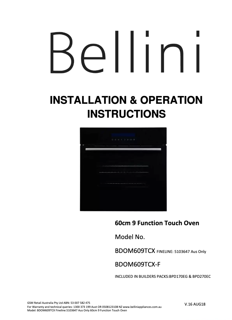Page n°1 - Manuel utilisateur Bellini BPD270EC